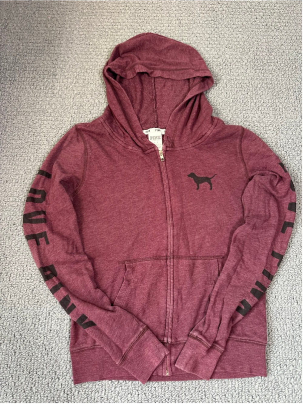 Victoria’s Secret PINK Small Full Zip Hoodie Burgundy Logo Sweatshirt